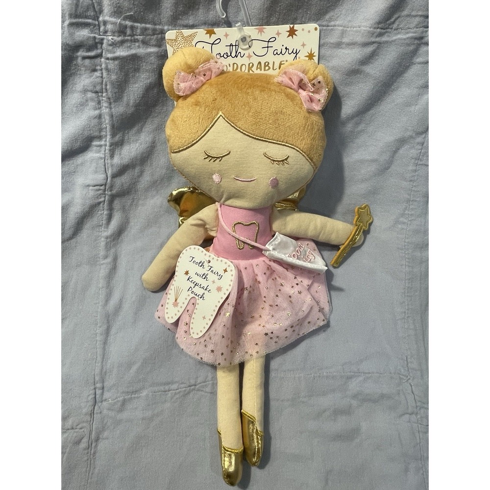 NEW Tooth Fairy Tooth 14" Plush Stuffed Toy w/ Wings Wand & Tooth Holder Bag